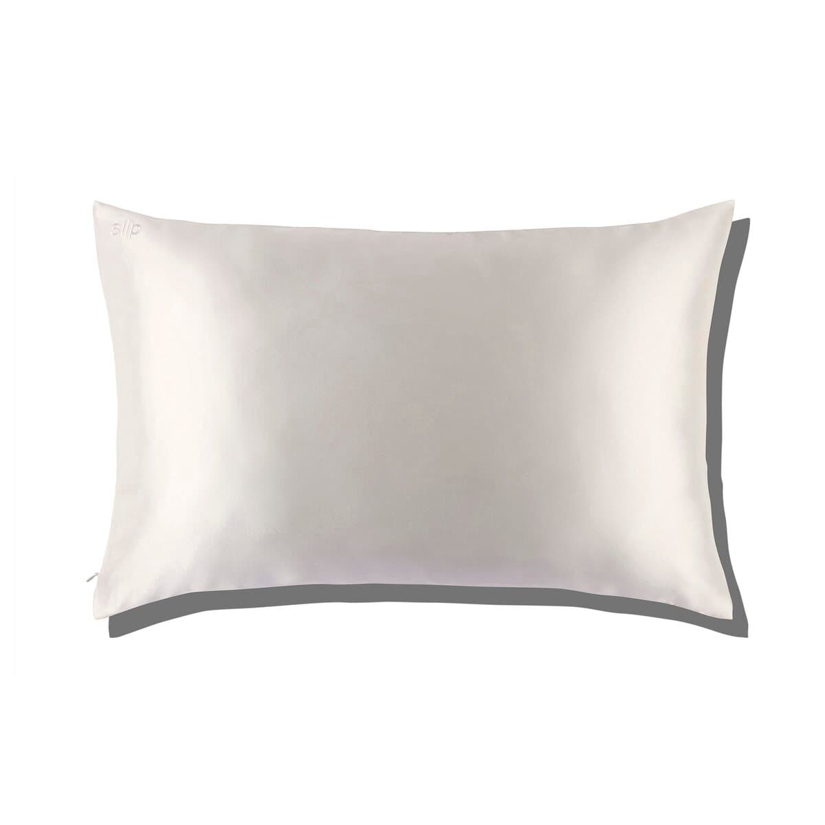 A white Slip pure silk queen pillowcase laid flat on a white ground.